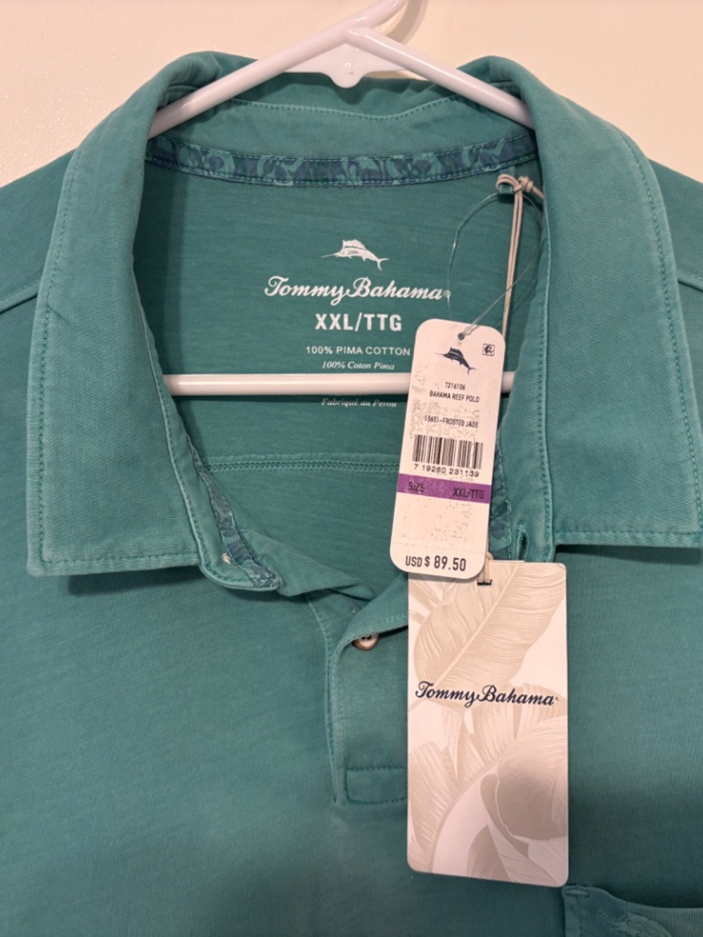 Tommy Bahama #T216106 Mens S/S Bahama Reef Polo Golf Shirt XXL/2XL Teal Logo NWT - Picture 3 of 9